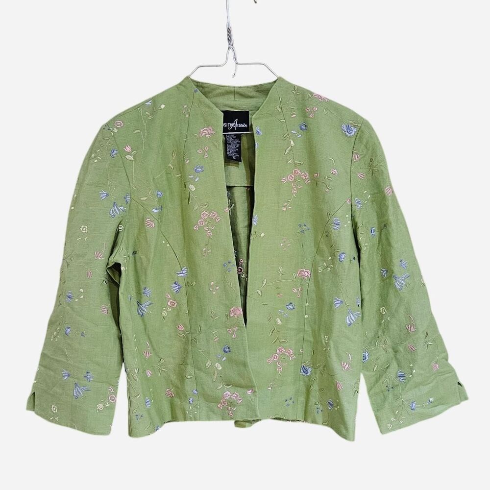 y2k boho fairy green embroidered flowers linen jacket